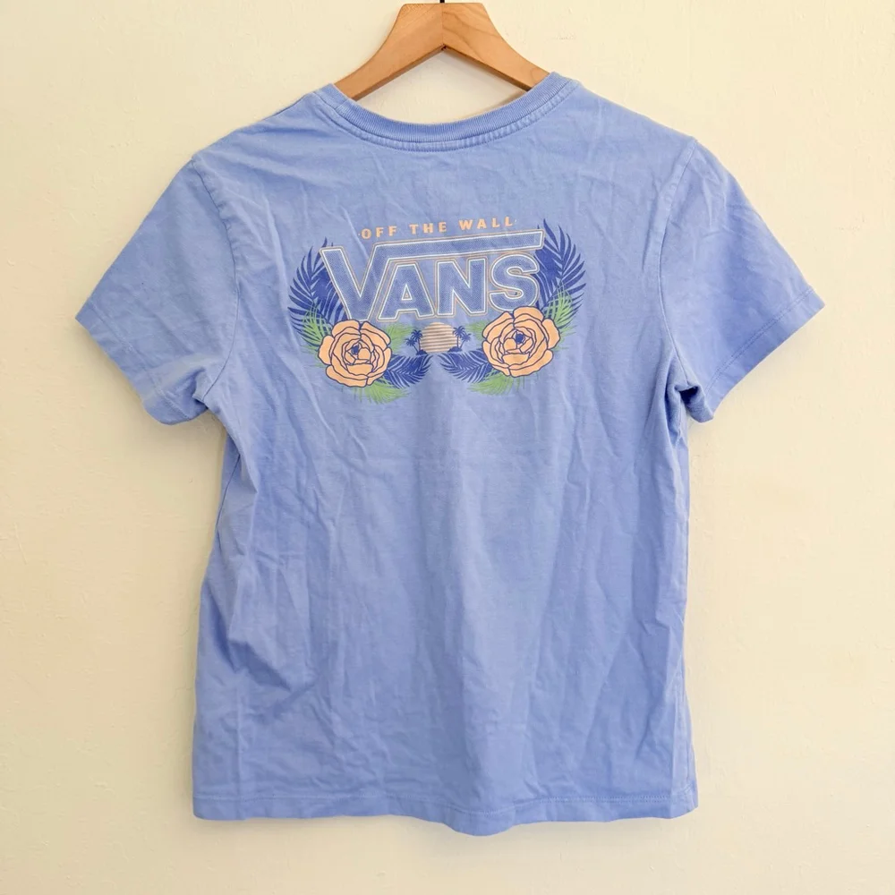 Vans Women's Blue Floral Graphic Short Sleeve Tee Size Small